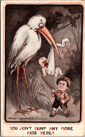 Birth Stork Delivering Baby Young Boy With Gun You Don't Dump Any More Kids Here 1922 - Birth