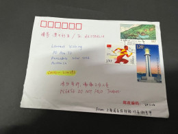 16-8-2023 (2 T 38) Letter Posted 2023 From China To Australia (3 Stamps) 1 Olympic + 1 Lighthouse - Lettres & Documents