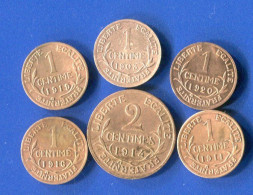 Cent  1903 +1911 +1916 +1919 +1920 + 2 Cents  1914  6  Pieces - 1 Centime