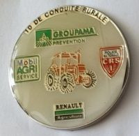 Pin's  Tracteur, 10  DE  CONDUITE  RURALE  Avec  GROUPAMA  Prévention, C.R.S, Mobil  AGRI Service, RENAULT  Agriculture - Renault