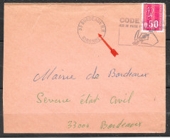 Curiosité Sur Lettre Flamme SECAP O= évidée (sans Le Bloc Dateur) 33 Bordeaux RP - Storia Postale