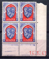ALGERIE / BEAU BLOC DE 4 TIMBRES N° 264 COIN DATE NEUF * * - Unused Stamps