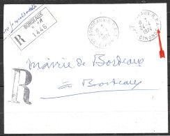 Curiosité Sur Lettre Recomandé D'office,franchise Postale,cachet Manuel 33 Bordeaux-R.P. A- 24-4 I974 - Brieven En Documenten