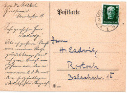 59453 - Deutsches Reich - 1927 - 8Pfg Nothilfe / Hindenburg EF A Kte GREIFSWALD -> Rostock - Lettres & Documents