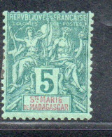 STE. MARIE DE MADAGASCAR SANTA MARIA DEL ST. MARY OF 1894 NAVIGATION AND COMMERCE 5c MH - Ungebraucht