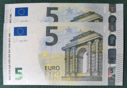 5 EURO SPAIN 2013 LAGARDE V015A2 VC SC FDS CORRELATIVE PAIR RADAR 2 UNC. PERFECT - 5 Euro