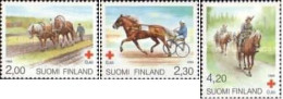 Finland Finnland Finlande 1994 Horses In Human Life Red Cross Set Of 3 Stamps Mint - Agriculture