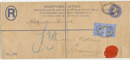 GB 1902, QV 2d Blue Large Postal Stationery Registered Envelope (Huggins & Baker RP23 Size H2) Uprated With EVII 2½d - Lettres & Documents