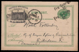 1891 SWEDEN 5 ÖRE PSC SHIP MAIL PRIVATE HOTEL PRINTING ILLUSTRATION HOTEL KRAMER MALMÖ TO DENMARK - Postwaardestukken