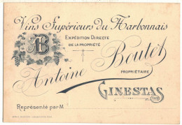 OCCITANIE AUDE ANCIENNE CARTE DE VISITE PUBLICITAIRE VINS SUPERIEURS DU NARBONNAIS ANTOINE BOUTET GINESTAS - Cartes De Visite