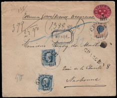 1897 SWEDEN UPRATED 10 ÖRE PS ENV. INSURED MONEY LETTER WERTBRIEF TO FRANCE - Covers & Documents