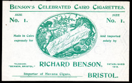 1619.BENSON'S BRISTOL CELEBRATED CAIRO CIGARETTES ADV. PRINT(WATERMARK), SIZE 13.1 X 8.2 Cm. - Objetos Publicitarios