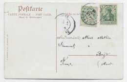 FRANCE BLANC 5C MIXTE 5C GERMANIA CARTE METZ MOSELLE OBL GARE D'EPERNAY 1906 MARNE POUR AVIZE - 1900-29 Blanc