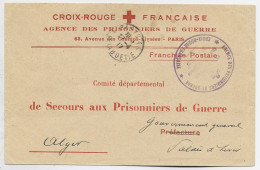 CROIX ROUGE LETTRE COVER ENTETE AGENCE PRISONNIERS PARIS 1917 + CACHET VIOLET POUR ALGERIE - Red Cross