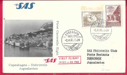 DANMARK - FIRST FLIGHT - SAS - SK 815 FROM KOBENHAVN TO DUBROVNIK *2.4.65** ON OFFICIAL CARD - Luchtpostzegels