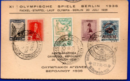 1621.GREECE,GERMANY, 1936 BERLIN OLYMPIC GAMES TORCH RELAY - Lettres & Documents