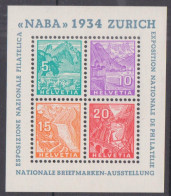 SUISSE - BLOC N° 1** - NABA - EXPOSITION INTERNATIONALE De PHILATELIE - ZURICH 1934 - LUXE. - Blocks & Kleinbögen