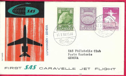 DANMARK - FIRST CARAVELLE FLIGHT - SAS - FROM KOBENHAVN TO GENEVE *17.7.59* ON OFFICIAL COVER - Aéreo