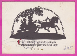 292616 / Germany DDR Georg Plischke Silhouettes Christmas Horsema Boy PC USED Ilmenau 1980 -5+10 Pf. Pelikan Berlin - Silhouettes