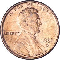 Monnaie, États-Unis, Lincoln Cent, Cent, 1991, U.S. Mint, Denver, TTB, Copper - 1959-…: Lincoln, Memorial Reverse