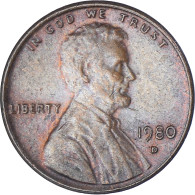 Monnaie, États-Unis, Lincoln Cent, Cent, 1980, U.S. Mint, Denver, TTB, Laiton - 1959-…: Lincoln, Memorial Reverse