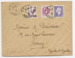 FRANCE MARIANNE ALGER 70C +30C COQ +1FR DULAC LETTRE COVER DREUX 1.11.1945 AU TARIF - 1944 Coq Et Maríanne D'Alger