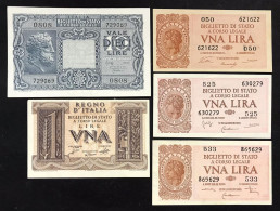 10 Lire Italia Giove 1944 + 3 Pz 1 Lira Serie Completa Italia Laureata + 1 Lira 1939 Impero Lotto 4718 - Italia – 10 Lire