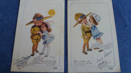 2 CPA ILLUSTRATEUR RIGHT GARCON FILLE COSTUME DE GUERRE USA ? ANGLAIS ? UN RAYON DE SOLEIL TIENS J TE GOBE TOI 2676 2678 - Right