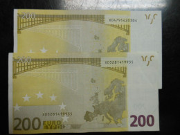 2x 200 Euro-Schein X ( R008+E002). Draghi, Gebr. - 200 Euro
