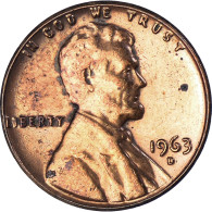 Monnaie, États-Unis, Lincoln Cent, Cent, 1963, U.S. Mint, Denver, TB+, Laiton - 1959-…: Lincoln, Memorial Reverse