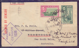 1942 Fiji First Day Censored Cover Letter To Australia With Albert Park Cricket Stamp (KGVI) Boat - Cricket