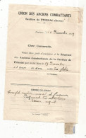 Convocation à La Réunion De L'UNION DES ANCIENS COMBATTANTS, Section De PRISSAC, Indre, 1939 - Unclassified