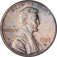 Monnaie, États-Unis, Lincoln Cent, Cent, 1992, U.S. Mint, Denver, TTB, Copper - 1959-…: Lincoln, Memorial Reverse