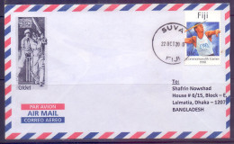 2010 Cricket Picture On Cachet - Letter From Suva Fiji Javelin To Bangladesh - Cricket