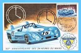 Carte 1er Jour - Le Mans (72) - 02 Juin 1973. 50e Anniversaire Des 24 Heures Du Mans - Le Mans