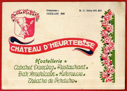 Carte De Visite Commerciale 77 Château D'HEURTEBISE Hostellerie, Cabaret Dancing, Restaurant, Bar Américain... - Cartes De Visite