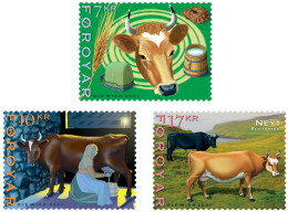 Faroe Islands Denmark 2021 Livestock In Faroe Cattle Cows Set Of 3 Stamps Mint - Ferme