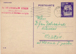 POLAND GENERAL GOVERNMENT 1943 POSTCARD  MiNr P 12 / 02 III.42  SENT FROM KRAKÓW TO KRAKÓW - Gouvernement Général