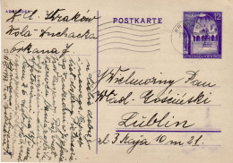 POLAND GENERAL GOVERNMENT 1943 POSTCARD  MiNr P 12 / 02 III.42  SENT FROM KRAKÓW TO LUBLIN - General Government