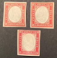 Sardegna Sa.16 1855 40c THREE DIFF. SHADES In XF Mint * Condition, Signed Chiavarello (Italy Italie Sardaigne Sardinia - Sardinië