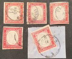 Sardegna Sa.16 1855 40c 5 DIFF. SHADES In VF Used Condition, Signed Chiavarello (Italy Italia Italie Sardaigne Sardinia - Sardegna