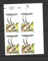 Burkina Faso 1997 Fauna 50 Fr Waterbok Single Imperforate / Non Dentele MNH Block Of 4 - Burkina Faso (1984-...)