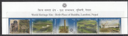 NEPAL, 2009, World Heritage - Birthplace Of Buddha, Setenant,  Lumbini, Top Strip Margin Depicting Details, MNH,  (**) - Népal
