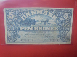 DANEMARK 5 KRONER 1942 Préfix "J" Circuler (B.30) - Danemark