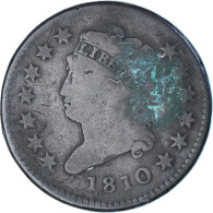 Monnaie, États-Unis, Coronet Cent, Cent, 1810, U.S. Mint, Philadelphie, B+ - 1808-1814: Classic Head (Tête Classique)