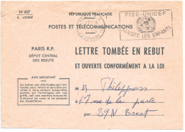 Curiosité Sur Lettre Tombée En Rebut Paris RP 3-1 1966 - Storia Postale