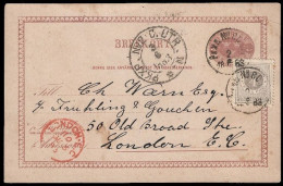 1883 SWEDEN UPRATED 6 Öre PSC W. 4 Öre Faz. 29 TO LONDON, GB - RAILROAD CANCEL - Enteros Postales