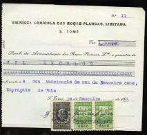 Portugal Sao Tome Et Principe Timbre Fiscal 1955 Reçu Plantation Cacao Et Café Receipt W/ Revenue Stamp Cocoa And Coffee - Brieven En Documenten