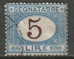 1874 Italia Porto (segnatasse) 5L Blau/braun. Michel 13 Used, Usato. (Cat € 25) - Taxe