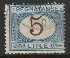 1874 Italia Porto (segnatasse) 5L Blau/braun. Michel 13 Used, Usato. (Cat € 25) - Taxe